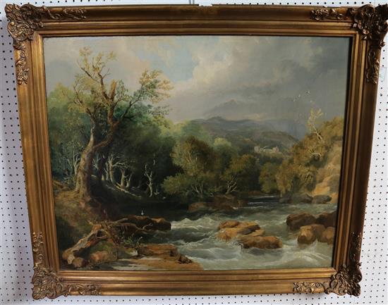 19th century oil,  English School River landscape(-)